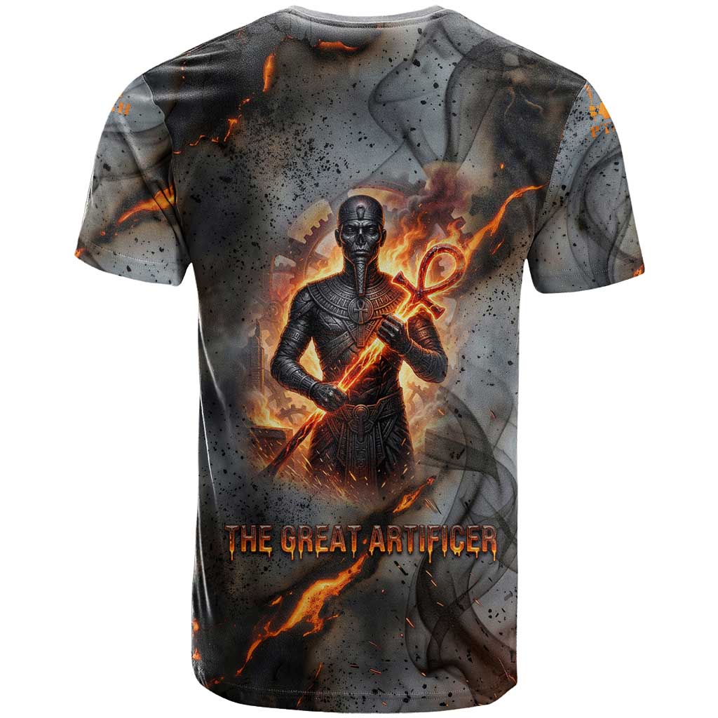 Ptah Egyptian T-Shirt God of Creation Great Artificer Hammer - Anvil Fire Forged Graphic Tee