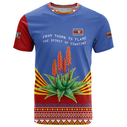 Eswatini Aloe Vera T-Shirt with Flag Print and Cultural Motif From Thorn to Flame Graphic Tee