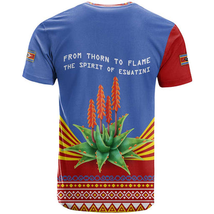 Eswatini Aloe Vera T-Shirt with Flag Print and Cultural Motif From Thorn to Flame Graphic Tee