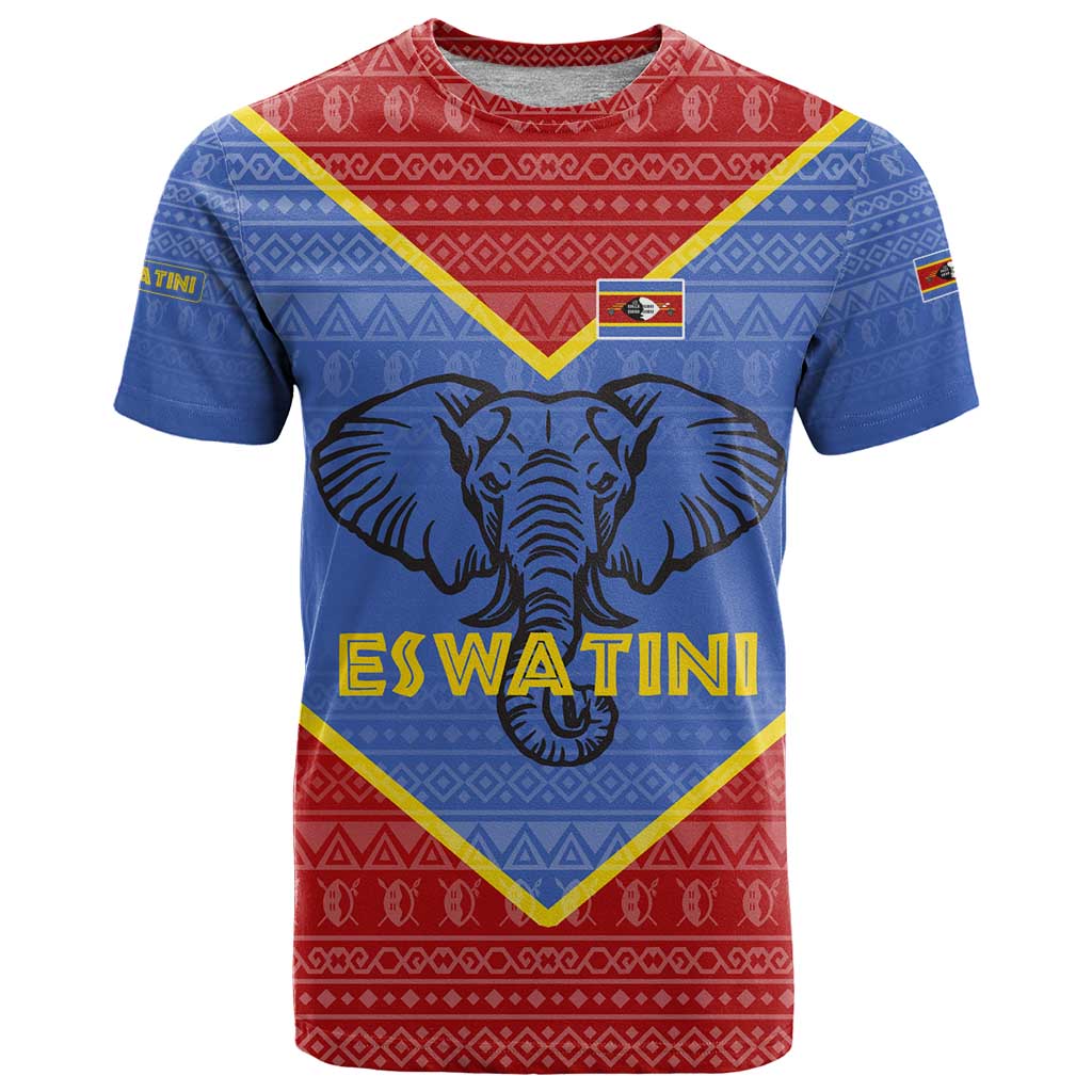 Eswatini Elephant T-Shirt with Tribal Print and National Flag Details Graphic Tee