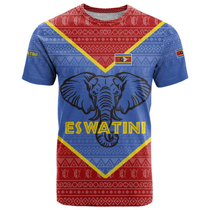 Eswatini Elephant T-Shirt with Tribal Print and National Flag Details Graphic Tee
