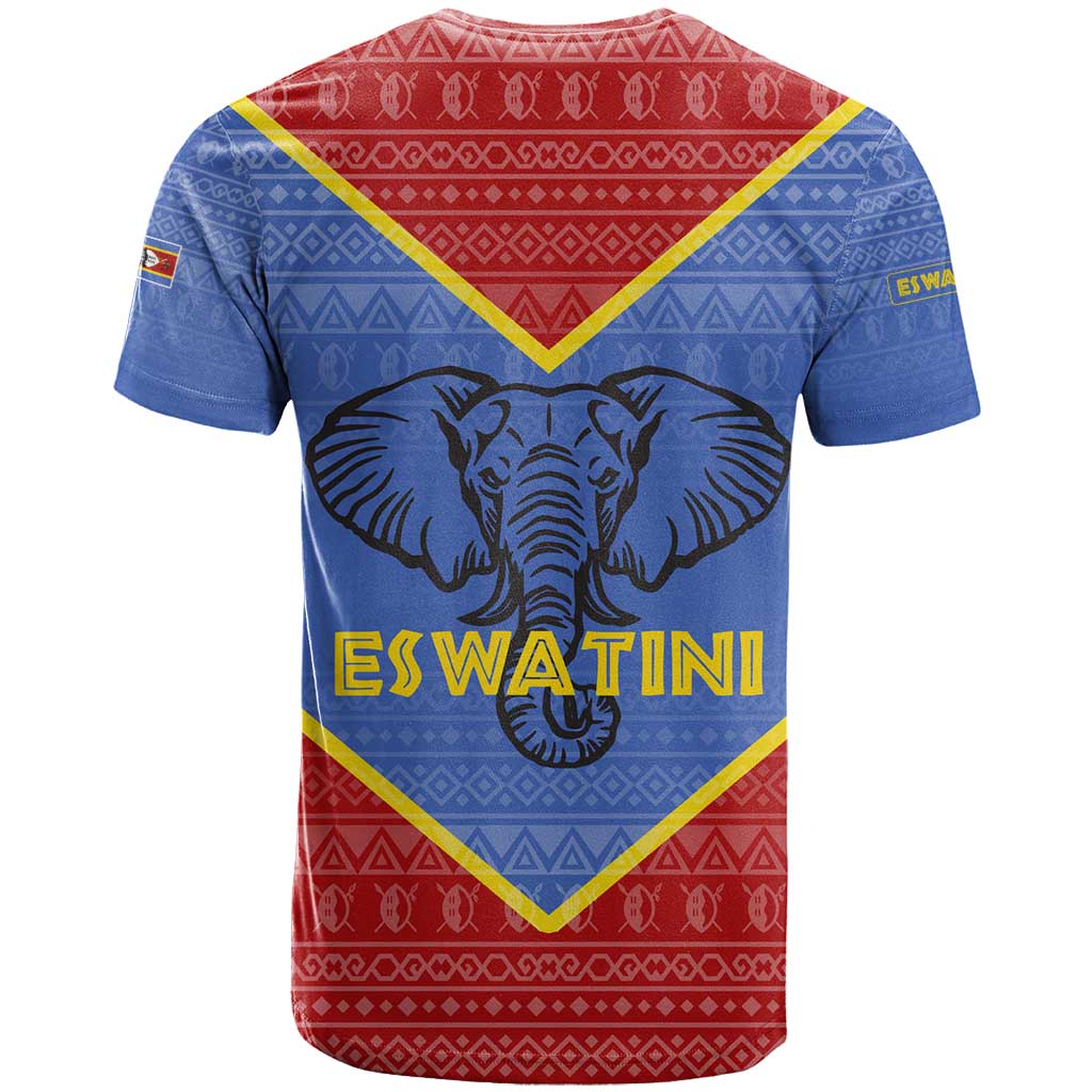Eswatini Elephant T-Shirt with Tribal Print and National Flag Details Graphic Tee