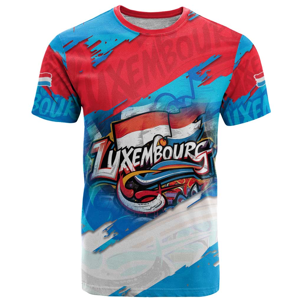 Luxembourg Flag T-Shirt with Colorful Graffiti Street Art Design Graphic Tee