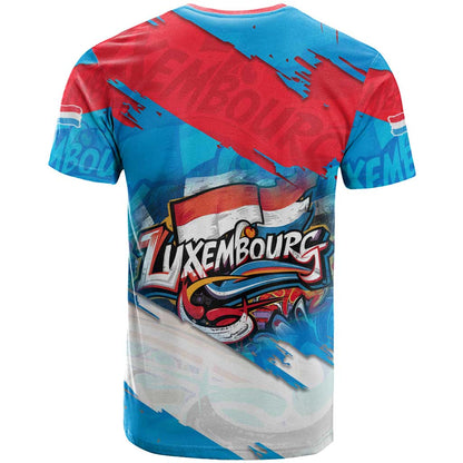 Luxembourg Flag T-Shirt with Colorful Graffiti Street Art Design Graphic Tee