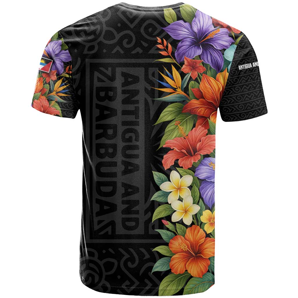 Antigua and Barbuda Floral T-Shirt with Tropical Hibiscus with National Flag Graphic Tee