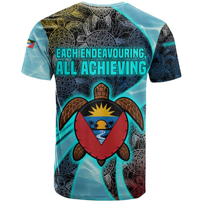 Antigua and Barbuda Sea Turtle T-Shirt with Tribal Mandala Design with Ocean Waves and National Flag Graphic Tee