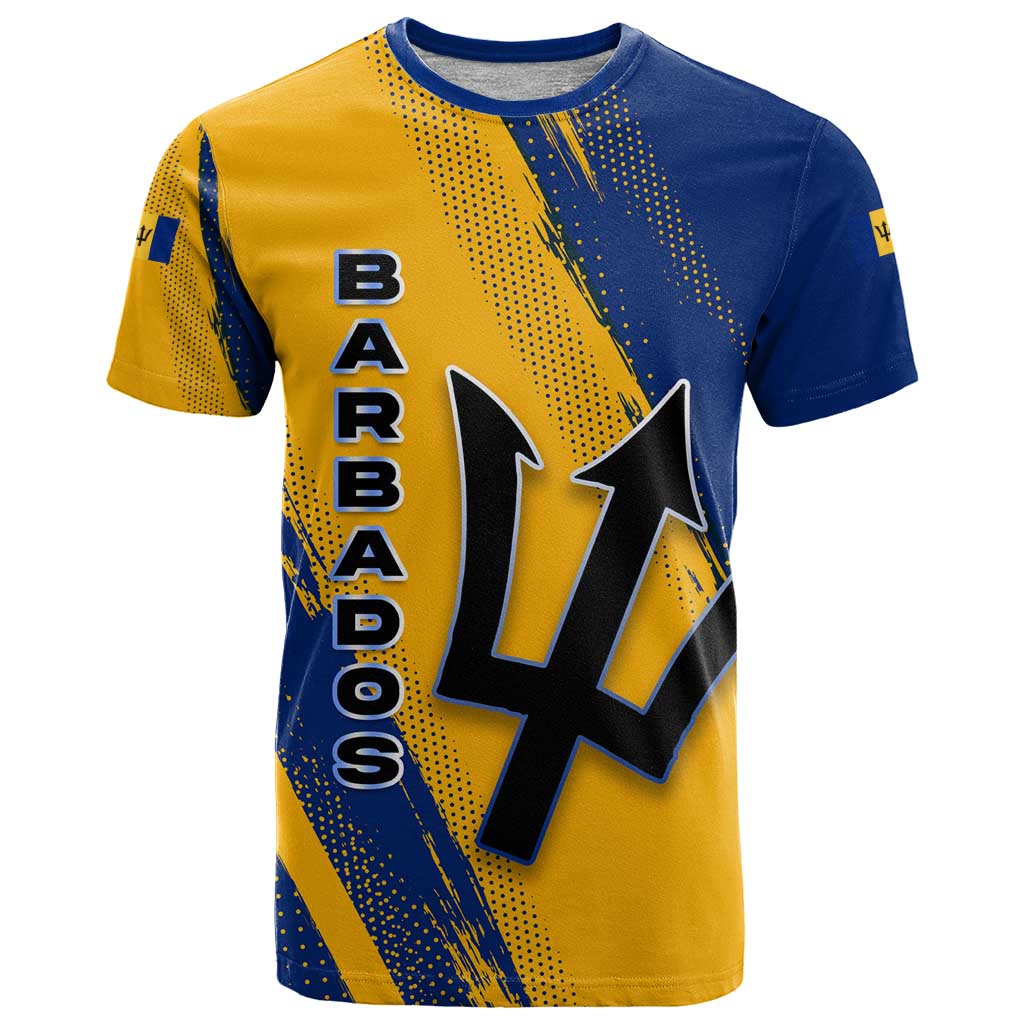 Barbados Trident and Coat of Arms T-Shirt with Blue Yellow Patriotic Graphic Graphic Tee