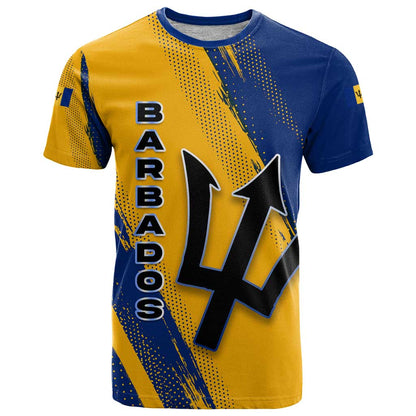 Barbados Trident and Coat of Arms T-Shirt with Blue Yellow Patriotic Graphic Graphic Tee