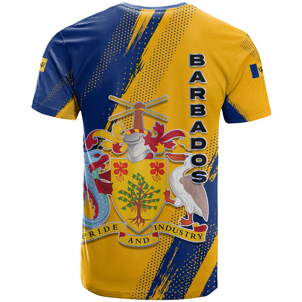 Barbados Trident and Coat of Arms T-Shirt with Blue Yellow Patriotic Graphic Graphic Tee
