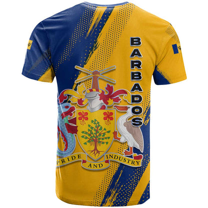 Barbados Trident and Coat of Arms T-Shirt with Blue Yellow Patriotic Graphic Graphic Tee