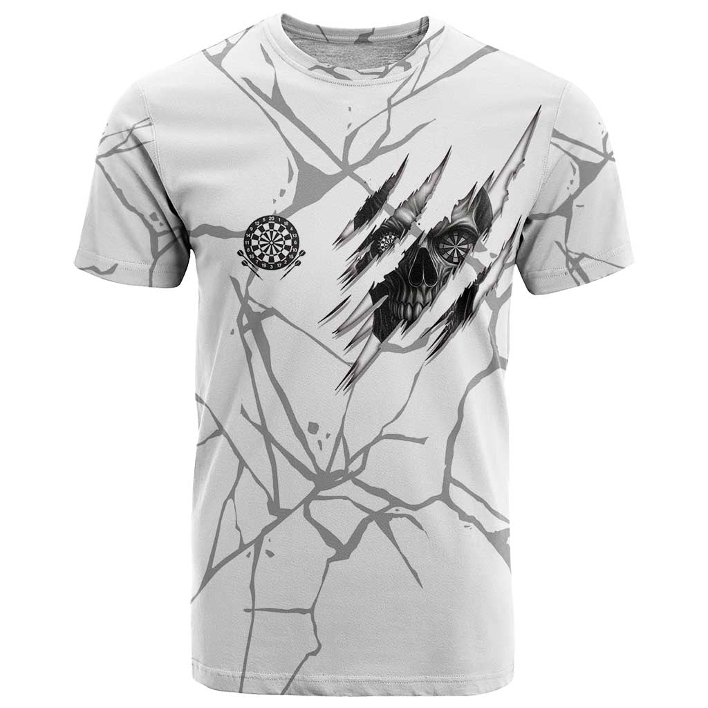 Dartboard Skull Darts T-Shirt with Torn Stone Texture and Cracked Marble Design Graphic Tee