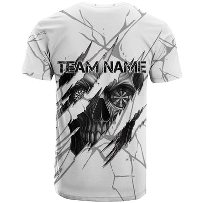 Dartboard Skull Darts T-Shirt with Torn Stone Texture and Cracked Marble Design Graphic Tee