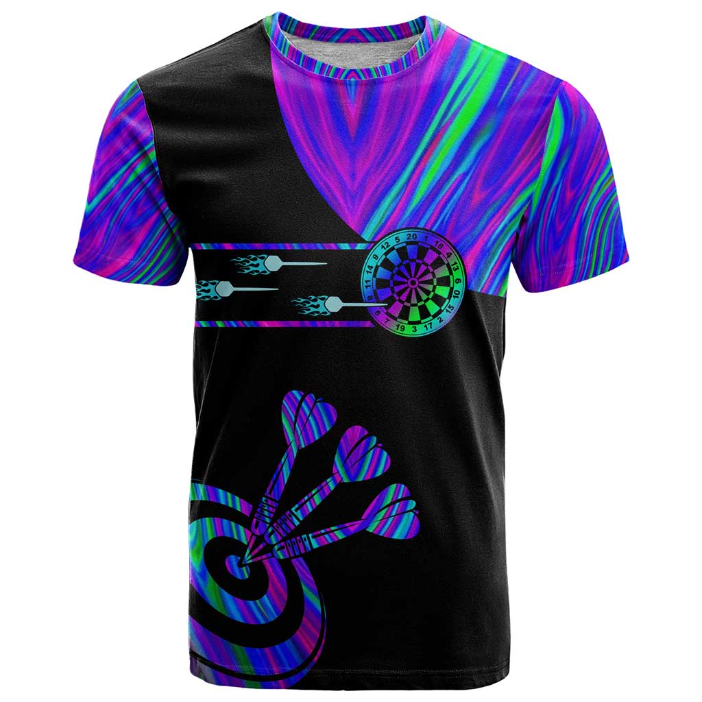 Neon Dartboard Darts T-Shirt with Colorful Target and Psychedelic Swirl Pattern Graphic Tee