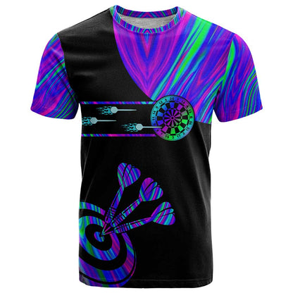 Neon Dartboard Darts T-Shirt with Colorful Target and Psychedelic Swirl Pattern Graphic Tee