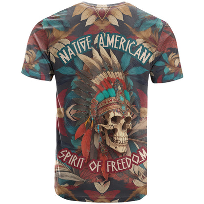 Native American Skull T-Shirt Native Merican Spirit Of Freedom Graphic Tee