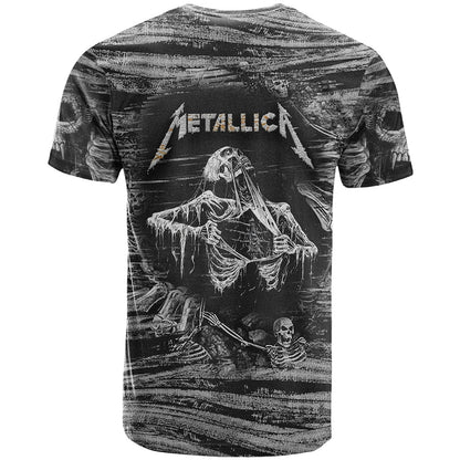 Black and White Metallica Skull T-Shirt Graphic Tee