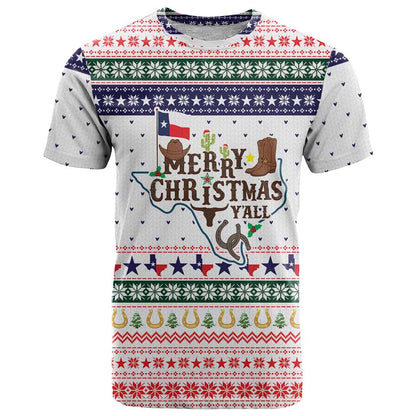 Merry Christmas Yall Texas T-Shirt Xmas Holiday Patterns Graphic Tee
