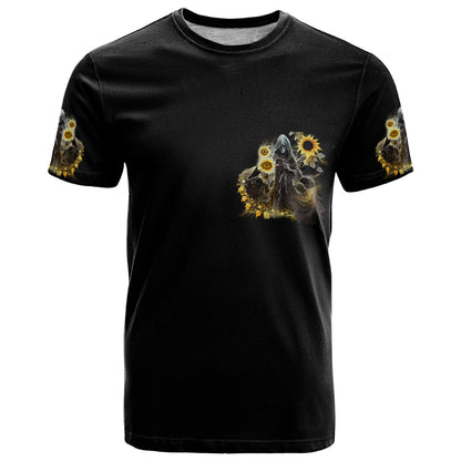 I Am The Storm Reaper Sunflower Roses Wings T-Shirt Graphic Tee