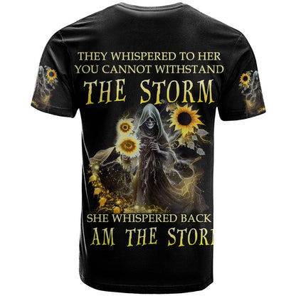 I Am The Storm Reaper Sunflower Roses Wings T-Shirt Graphic Tee