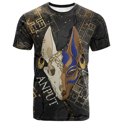 Anput Jackal Mask T-Shirt with Full Moon Egyptian Afterlife Symbolism Graphic Tee