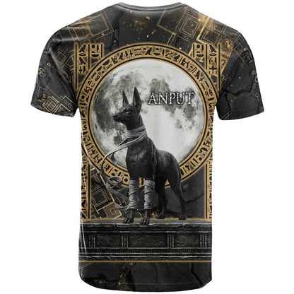 Anput Jackal Mask T-Shirt with Full Moon Egyptian Afterlife Symbolism Graphic Tee