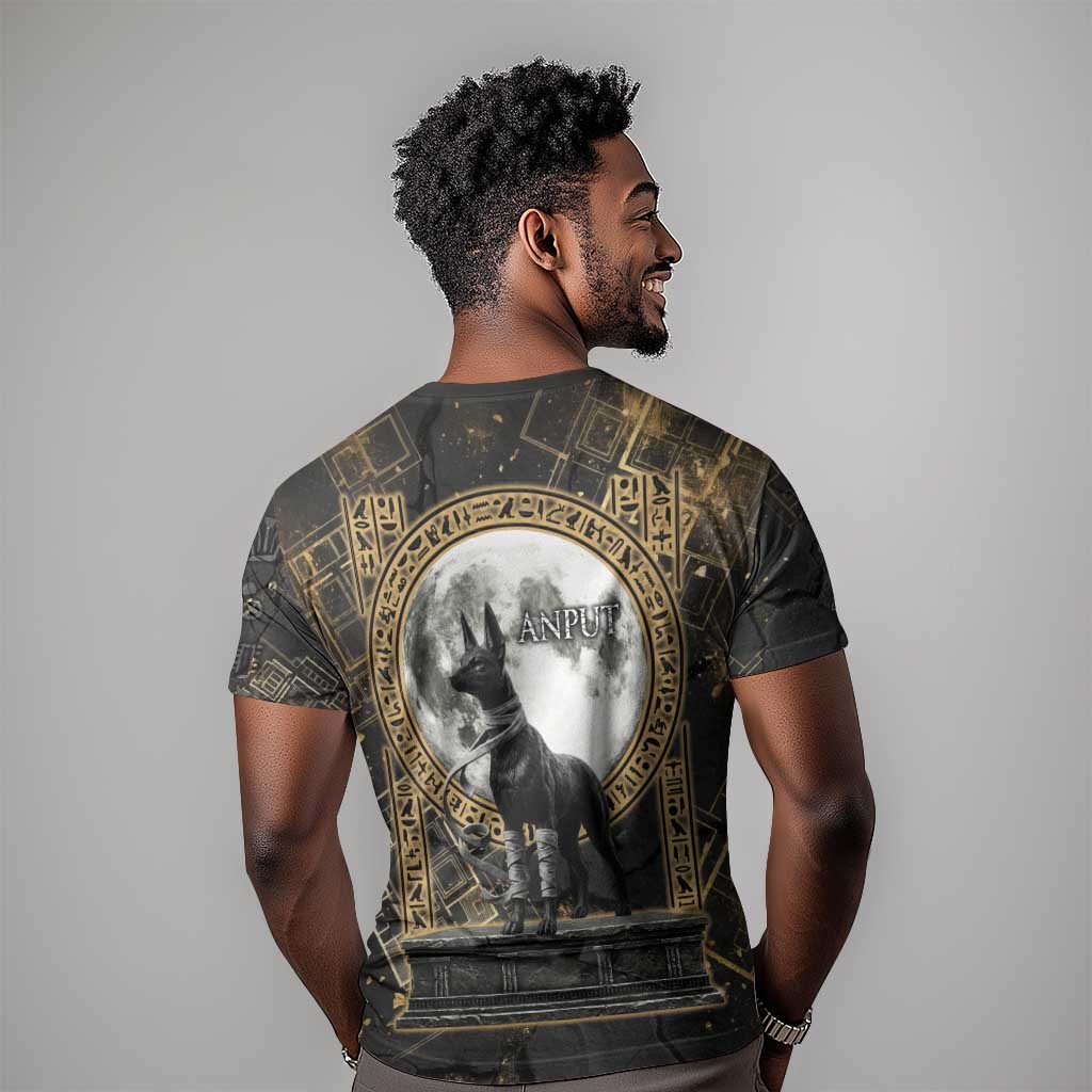 Anput Jackal Mask T-Shirt with Full Moon Egyptian Afterlife Symbolism Graphic Tee