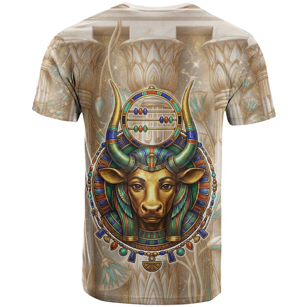 Hathor T-Shirt with Sacred Cow Head Egyptian Fertility Symbolism Graphic Tee