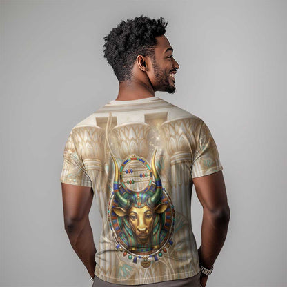 Hathor T-Shirt with Sacred Cow Head Egyptian Fertility Symbolism Graphic Tee