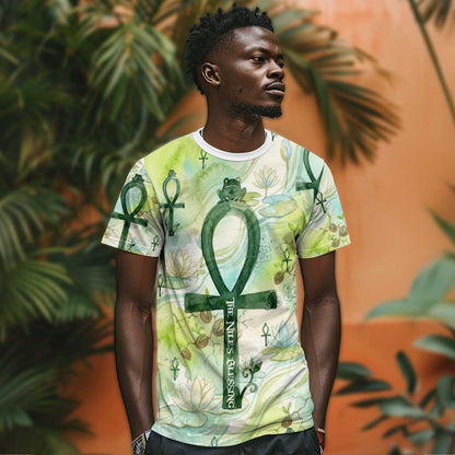 Heqet Nile Ankh Symbol T-Shirt Egyptian Lotus Motif in Watercolor Life Theme Graphic Tee