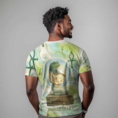 Heqet Nile Ankh Symbol T-Shirt Egyptian Lotus Motif in Watercolor Life Theme Graphic Tee
