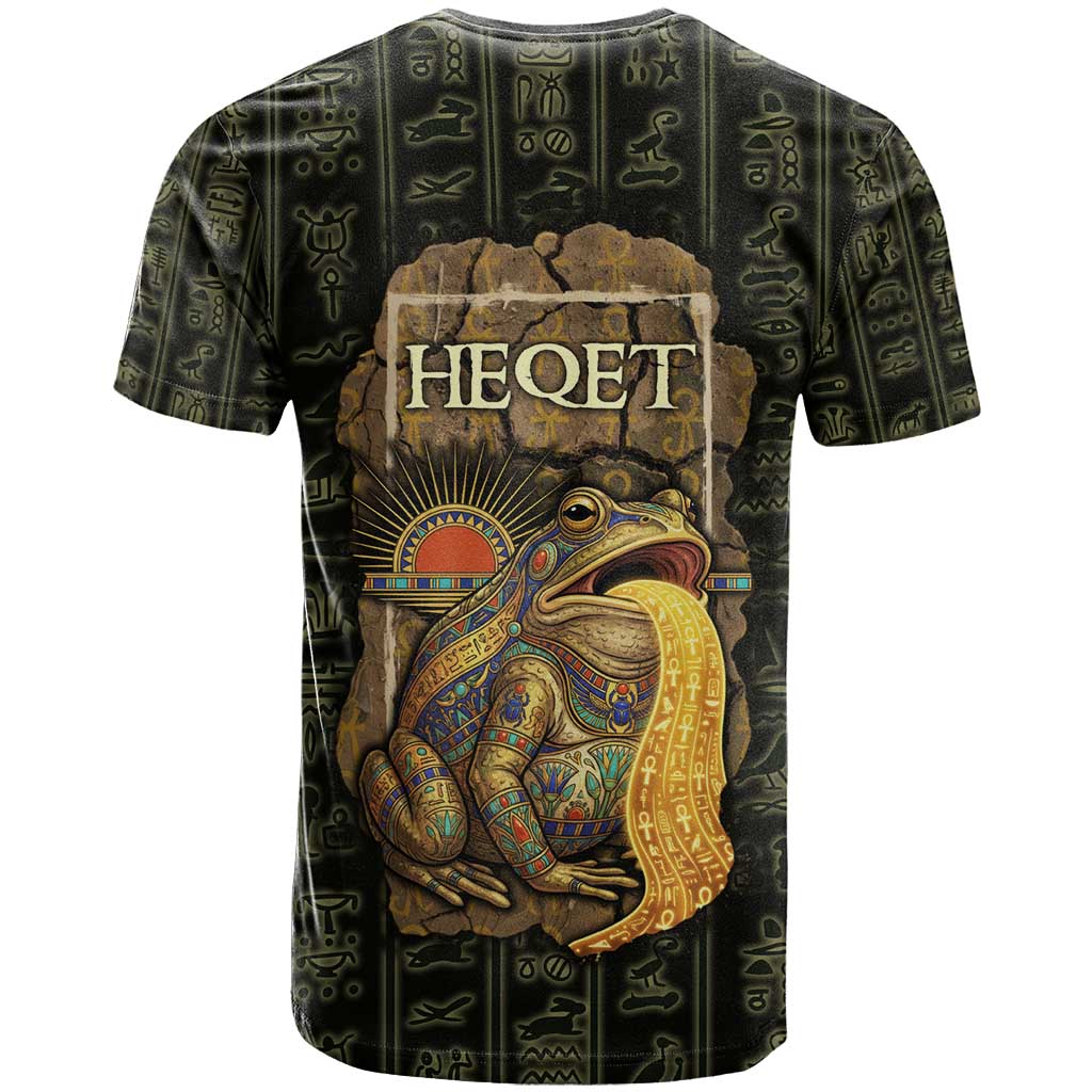 Heqet Ornate Frog Egyptian T-Shirt with Hieroglyphic Backdrop in Creation Theme Graphic Tee