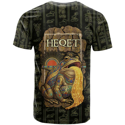Heqet Ornate Frog Egyptian T-Shirt with Hieroglyphic Backdrop in Creation Theme Graphic Tee