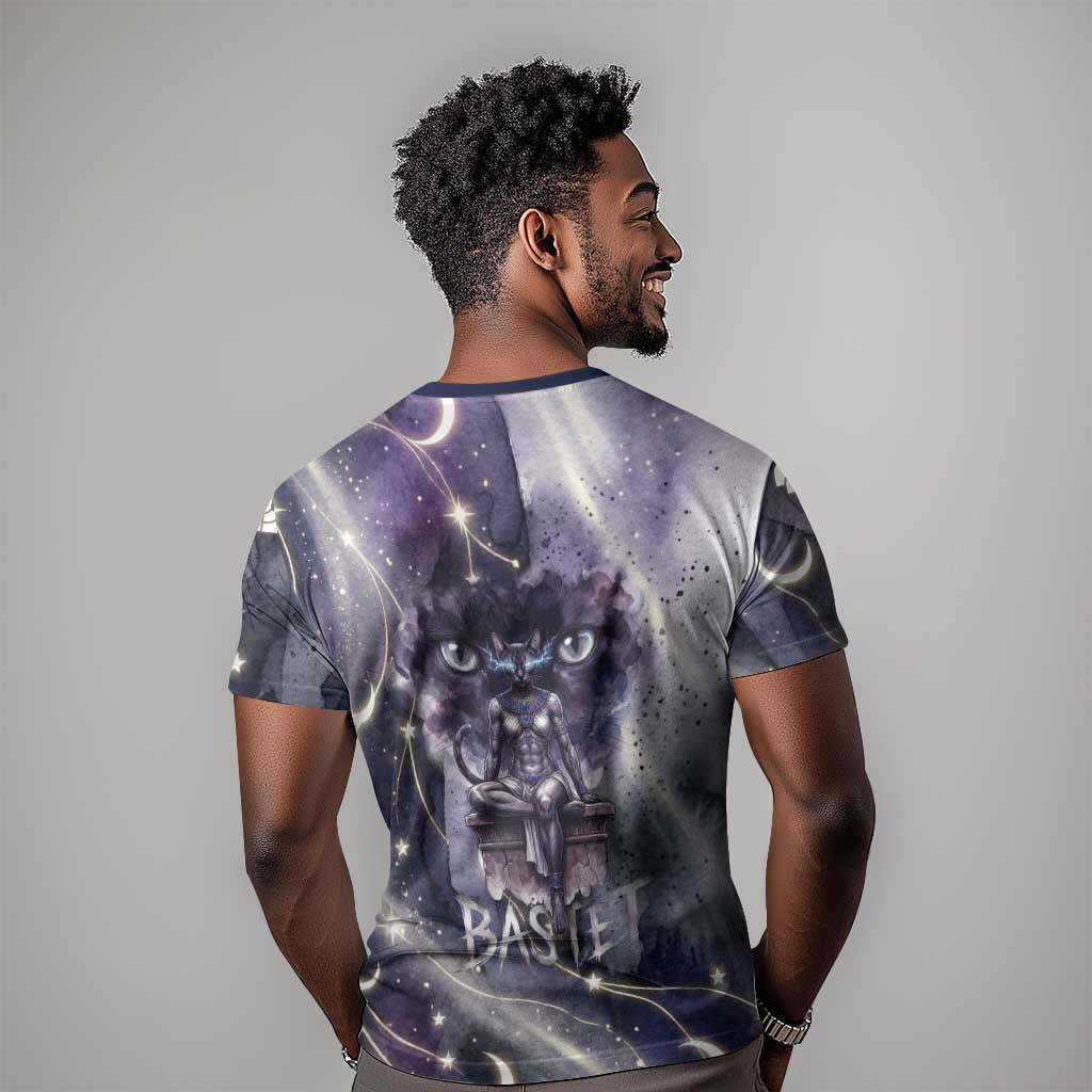 Bastet Egyptian T-Shirt Cat Goddess Cosmic Protector Moon Magic Night Sky Graphic Tee