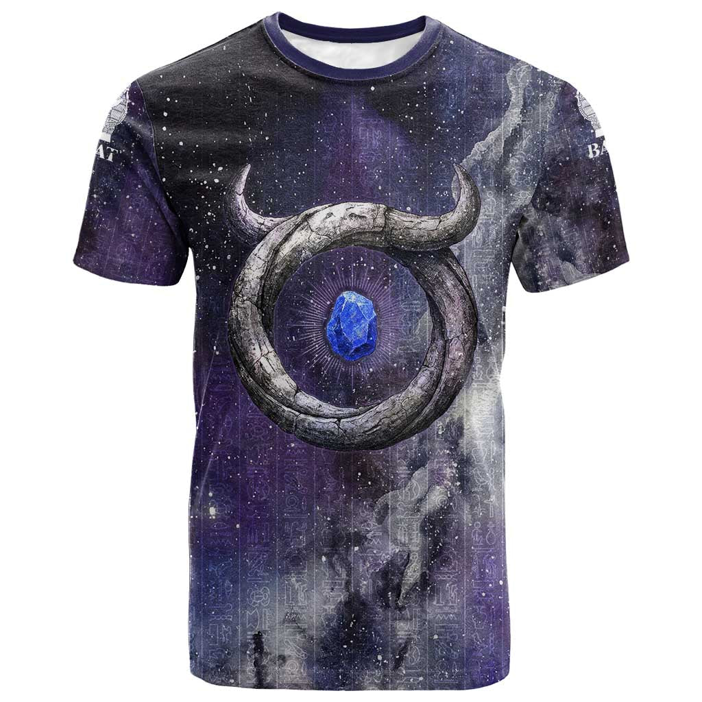 Bat Egyptian T-Shirt Cow Goddess Celestial Face Horn Ring Gem Cosmic Starry Sky Graphic Tee