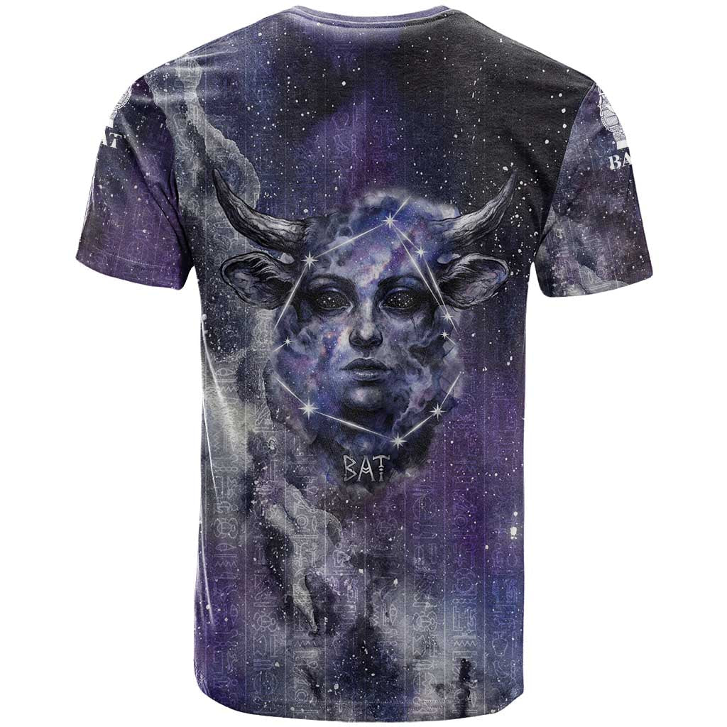 Bat Egyptian T-Shirt Cow Goddess Celestial Face Horn Ring Gem Cosmic Starry Sky Graphic Tee