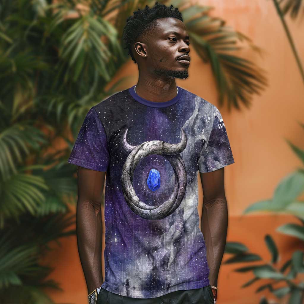 Bat Egyptian T-Shirt Cow Goddess Celestial Face Horn Ring Gem Cosmic Starry Sky Graphic Tee