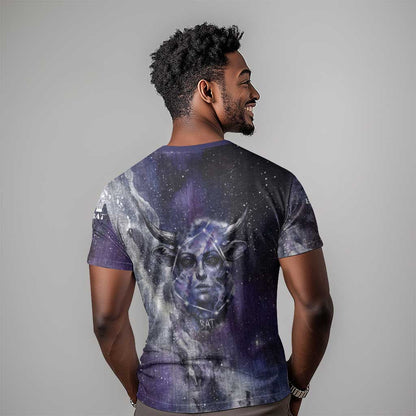 Bat Egyptian T-Shirt Cow Goddess Celestial Face Horn Ring Gem Cosmic Starry Sky Graphic Tee