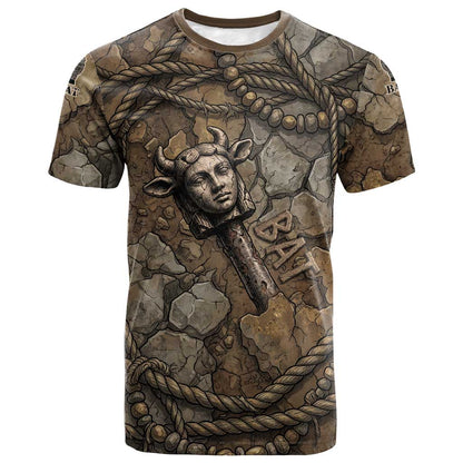 Bat T-Shirt Goddess of the Cosmos Ancient Egyptian Cow Horns Stone Graphic Tee