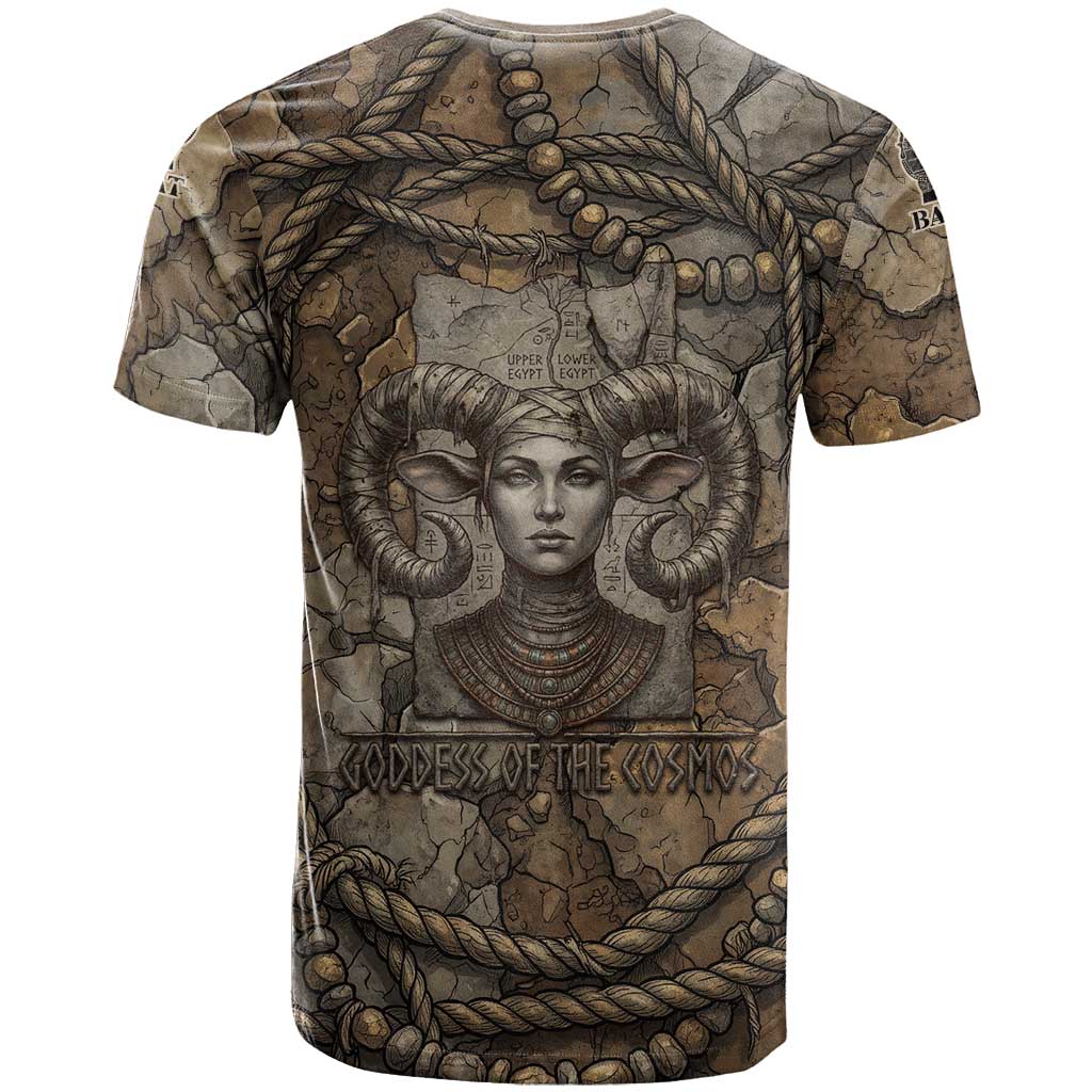 Bat T-Shirt Goddess of the Cosmos Ancient Egyptian Cow Horns Stone Graphic Tee