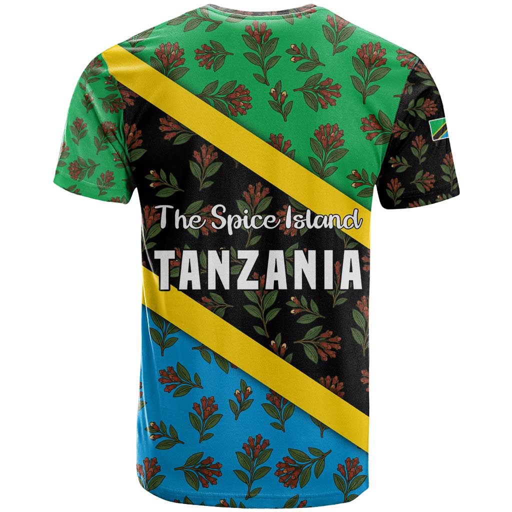 Tanzania Spice Island T-Shirt with Clove Leaf Pattern and National Flag Colors Graphic Tee