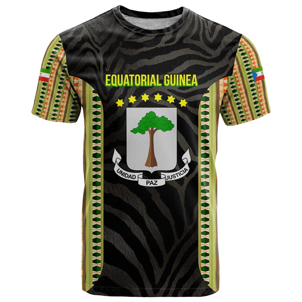 Equatorial Guinea Heritage T-Shirt with National Emblem and Tribal Zebra Print Graphic Tee