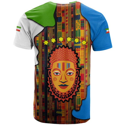 Equatorial Guinea Kente T-Shirt with Tribal Mask and National Coat of Arms Graphic Tee