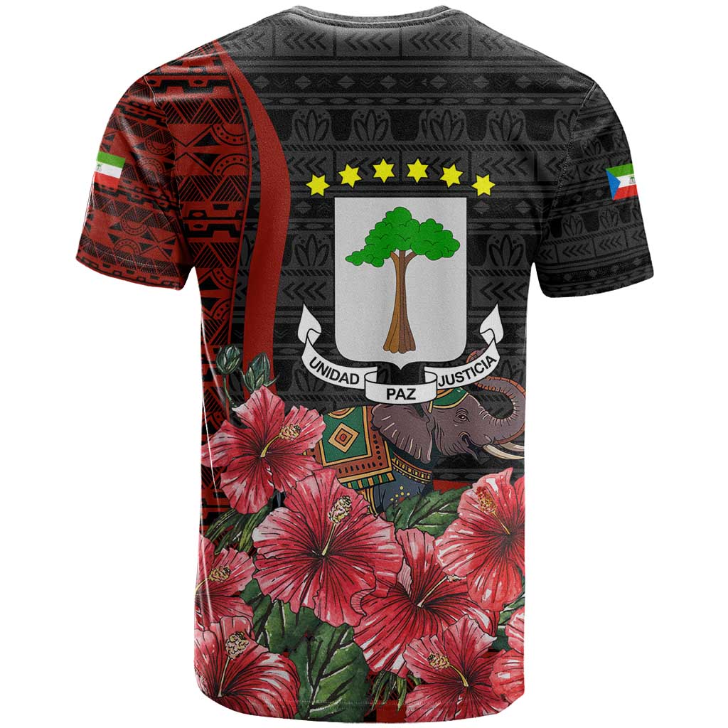 Equatorial Guinea Elephant T-Shirt with Hibiscus Flowers and Tribal Patterns Graphic Tee