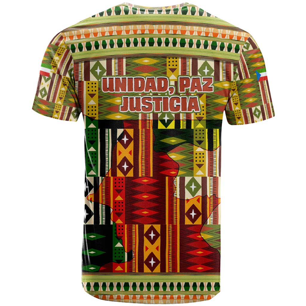 Equatorial Guinea T-Shirt with Lion Print and Traditional African Kente Patterns Graphic Tee