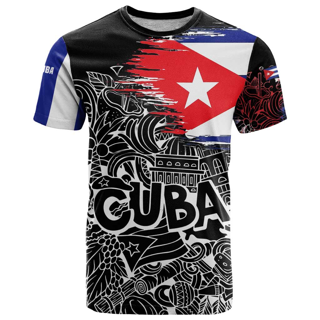 Cuba Flag T-Shirt Black with Red White Blue Patriotic Graphics and Cultural Doodle Design Graphic Tee