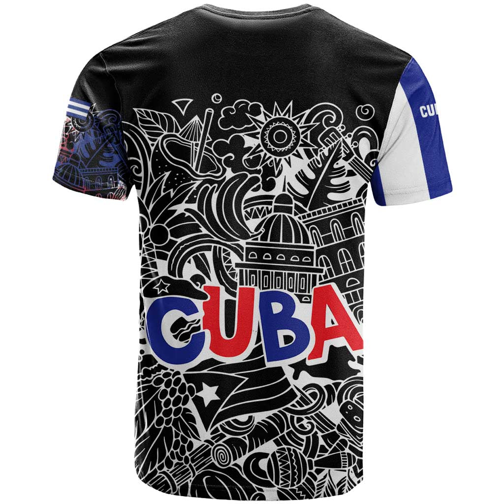 Cuba Flag T-Shirt Black with Red White Blue Patriotic Graphics and Cultural Doodle Design Graphic Tee