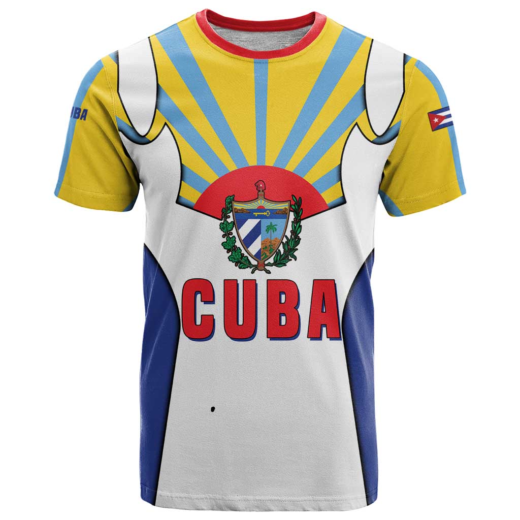 Cuba Coat of Arms T-Shirt Colorful Cuban Flag Shield with Red Yellow Blue Patriotic Design Graphic Tee