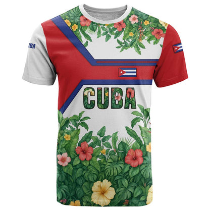 Cuba Floral T-Shirt Tropical Flower Design with Cuban Flag and Cuba en Flor Script Graphic Tee