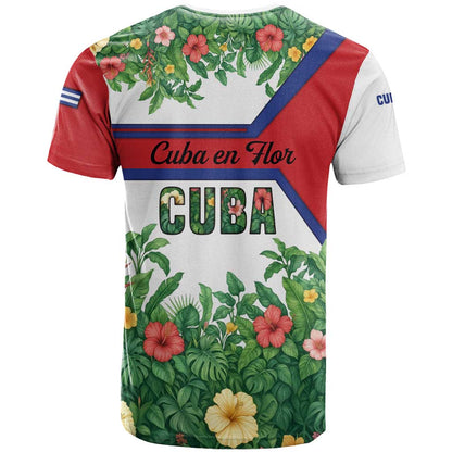 Cuba Floral T-Shirt Tropical Flower Design with Cuban Flag and Cuba en Flor Script Graphic Tee