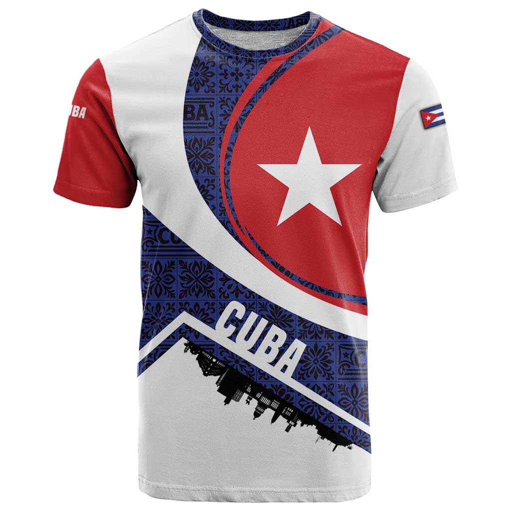 Cuba Flag T-Shirt Red White and Blue Design with Cuban Star and Havana City Skyline Graphic Tee